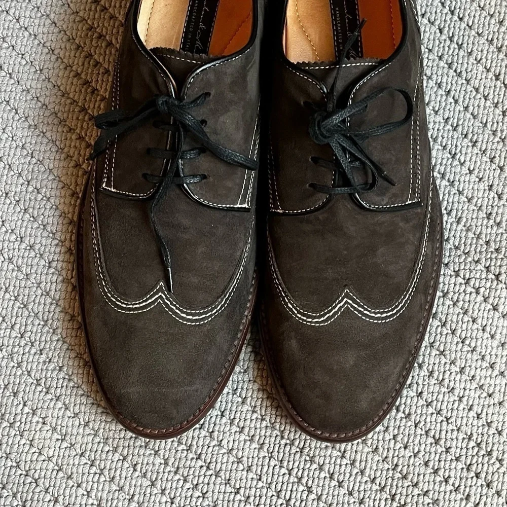 Johnston & Murphy Suede Oxfords Lace Up Wingtip Top Stitching Gray Size 10